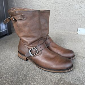 FRYE Veronica Women's Size 11 Brown Leather Short Boots Moto Buckle Biker